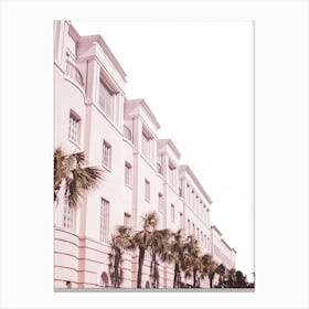 Pink And Palm Building Canvas Print