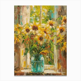 Sunflower Flowers On A Cottage Window 1 Canvas Print