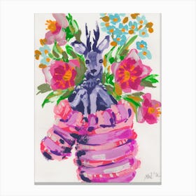 Deer In A Glove, pink Canvas Print