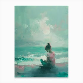 Girl Reading A Book On The Beach Canvas Print