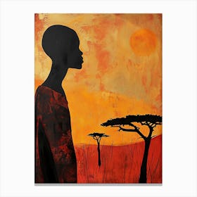 African Woman In Silhouette, Boho Canvas Print