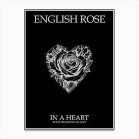 English Rose In A Heart Line Drawing 1 Poster Inverted Canvas Print