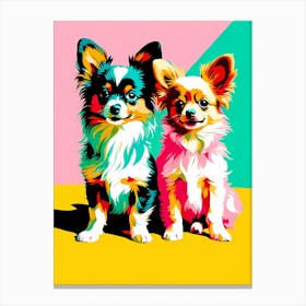 Papillon Pups, This Contemporary art brings POP Art and Flat Vector Art Together, Colorful Art, Animal Art, Home Decor, Kids Room Decor, Puppy Bank - 144th Canvas Print