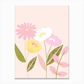 Flowers On A Pink Background Canvas Print