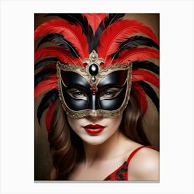 A Woman In A Carnival Mask, Red And Black (32) Canvas Print