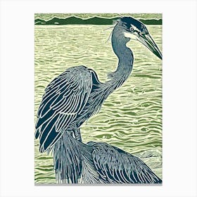 Great Blue Heron Linocut Bird Canvas Print