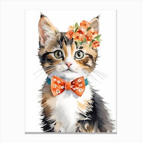 Calico Kitten Wall Art Print With Floral Crown Girls Bedroom Decor (15)  Canvas Print