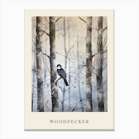 Winter Watercolour Woodpecker 3 Poster Canvas Print