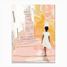 Girl Walking Down Stairs Canvas Print