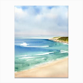 Porthcurno Beach 2, Cornwall Watercolour Canvas Print