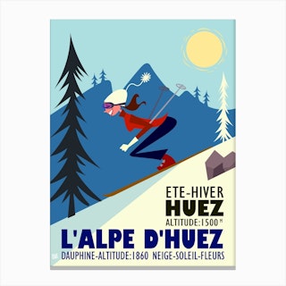 L Alpes D Huez Ski Poster Blue & White Canvas Print