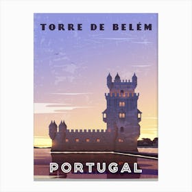 Torre De Belem, Portugal — Retro travel minimalist poster Canvas Print