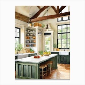 Large Green Farmhouse Kitchen Canvas Print