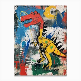 Abstract Paint Splash Primary Colour Dinosaur 1 Canvas Print