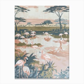 Pink Flamingo Pastels Jungle Illustration 4 Canvas Print