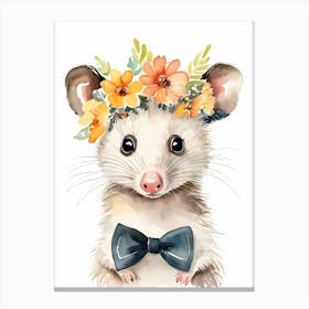 Baby Opossum Flower Crown Bowties Woodland Animal Nursery Decor (23) Result Canvas Print