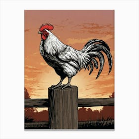 Rooster On Fence Post Canvas Print