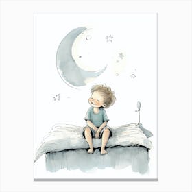 Little Boy With The Moon Canvas Print