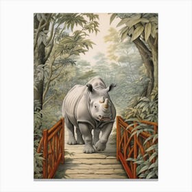 Rhino Walking Over The Wooden Bridge Realistic Illustration 1 Canvas Print