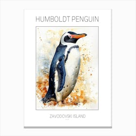 Humboldt Penguin Zavodovski Island Watercolour Painting 4 Poster Canvas Print