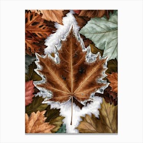 Autumn Leaves In The Snow Canvas Print