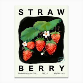 Strawberry Fruit Kitchen Typography Canvas Print