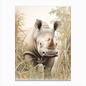 Rhino Walking Through The Landscape Illustration 5 Canvas Print