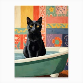 Black Cat In Bathtub Canvas Print