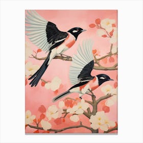 Vintage Japanese Inspired Bird Print Magpie 1 Canvas Print