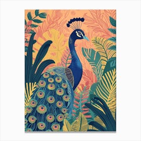 Folky Floral Peacock With The Plants 5 Canvas Print