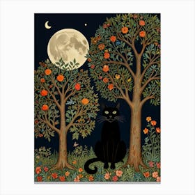 Cat In The Orchard Style William Morris 1 Canvas Print