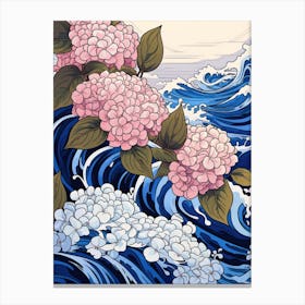 Great Wave With Hydrangea Flower Drawing In The Style Of Ukiyo E 3 Canvas Print