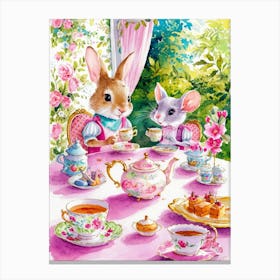 Rabbits At Tea Canvas Print