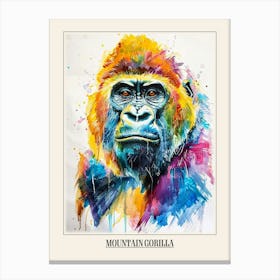Mountain Gorilla Colourful Watercolour 4 Poster Canvas Print