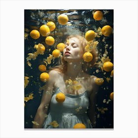 portrait of a woman surrounded by lemons surrealism Canvas Print