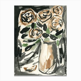 Roses In A Vase - floral flower ink watercolor hand painted vertical Canvas Print