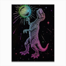 Neon Dinosaur & Disco Ball 1 Canvas Print