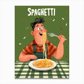 Cartoon Man Eating Spaghetti Canvas Print