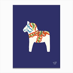 White Swedish Dalahorse On Ultramarine Canvas Print