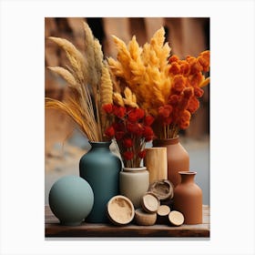 Vases with dried flowers in autumn colors Canvas Print