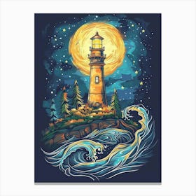 Lighthouse At Night 18 Canvas Print