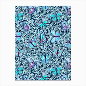Art Nouveau Butterfly Floral In Blue And Purple Canvas Print