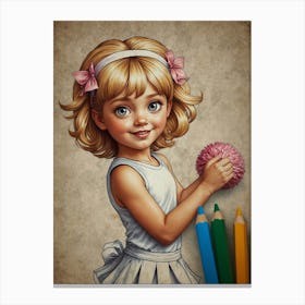 Little Girl Holding A Pink Ball Canvas Print