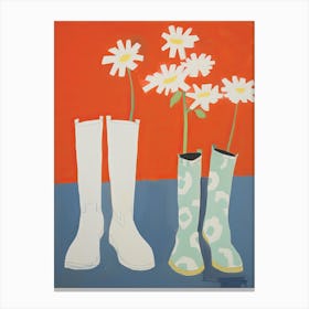 A Painting Of Cowboy Boots With Daisies Flowers, Pop Art Style 11 Canvas Print