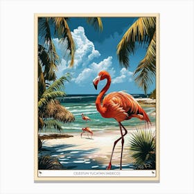 Greater Flamingo Celestun Yucatan Mexico Tropical Illustration 6 Poster Canvas Print