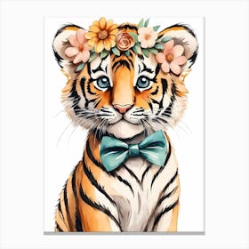 Baby Tiger Flower Crown Bowties Woodland Animal Nursery Decor (43) Canvas Print