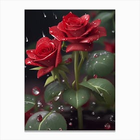 Red Roses At Rainy With Water Droplets Vertical Composition 81 Canvas Print