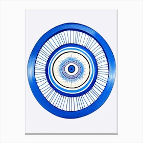 Dharma Wheel, Symbol, Third Eye Blue & White 7 Canvas Print