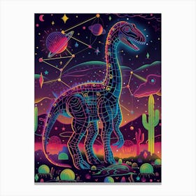 Cyber Celestial Neon Dinosaur 4 Canvas Print