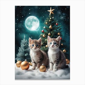 Christmas Kittens with Christmas Tree Pet Lover Canvas Print